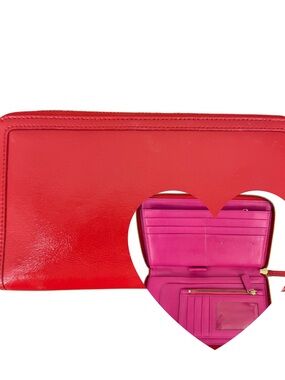 Halogen Zip-Around Leather Travel Clutch Wallet — Red/Fuchsia — VGC